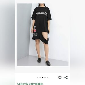 Ellazhu Women Black T-Shirt Tshirt Punk Print Hole Mini Fall Dress Tops Tee